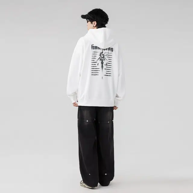 绘承 虚幻字母图案印花街头宽松休闲套头落肩连帽卫衣 男女同款
