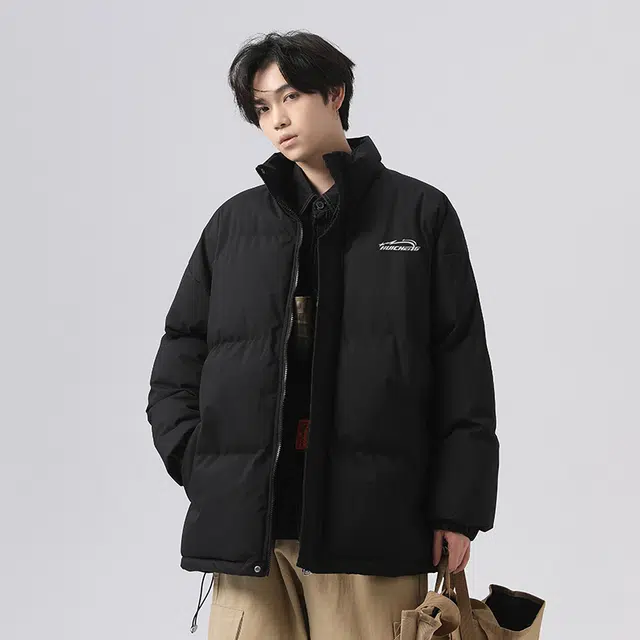 绘承 简约纯色印花加厚保暖防风立领宽松休闲面包棉服 男女同款