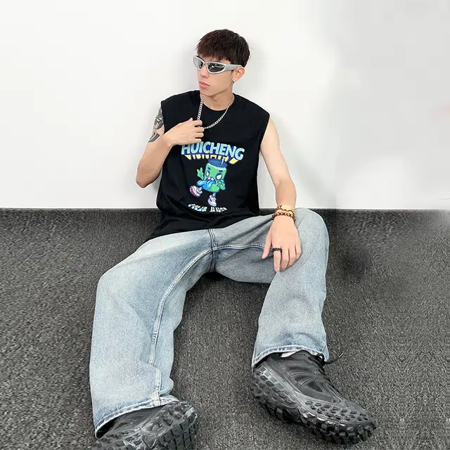 绘承 创意卡通动漫瓶罐怪圆领套头宽松休闲运动背心 男女同款