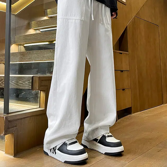绘承 美式高街复古简约百搭基础款宽松直筒机能风垂感通勤舒适休闲裤 男女同款