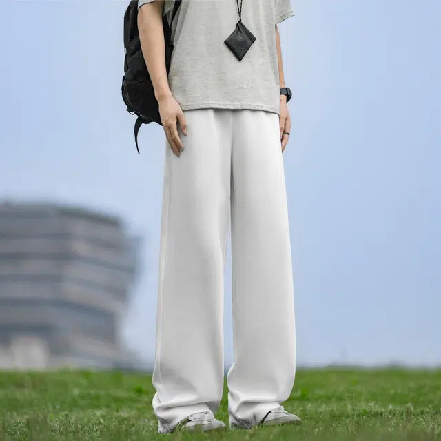 绘承 美式高街简约纯色跑步篮球户外运动卫裤系带抽绳舒适日常通勤透气亲肤柔软垂感复古直筒宽松百搭阔腿弯刀休闲裤 男女同款
