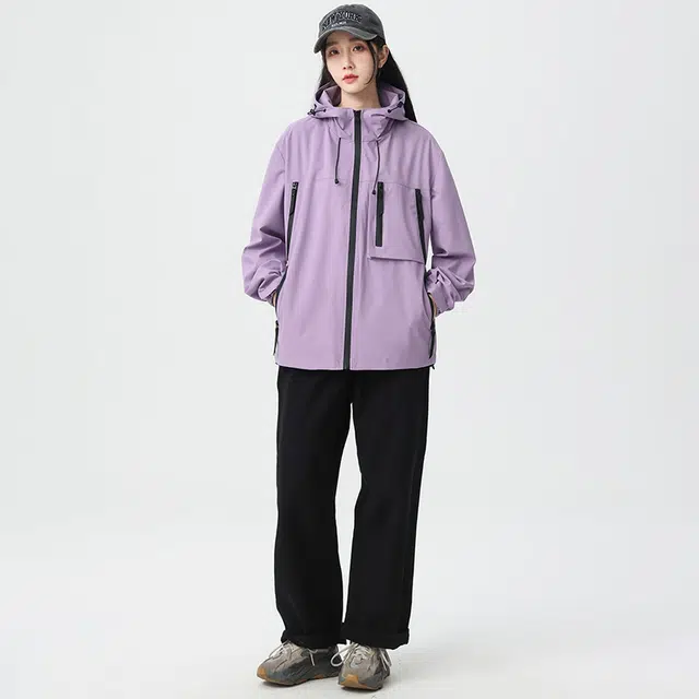 绘承 纯色山系户外多口袋拉链工装风宽松休闲落肩防风百搭夹克外套 男女同款