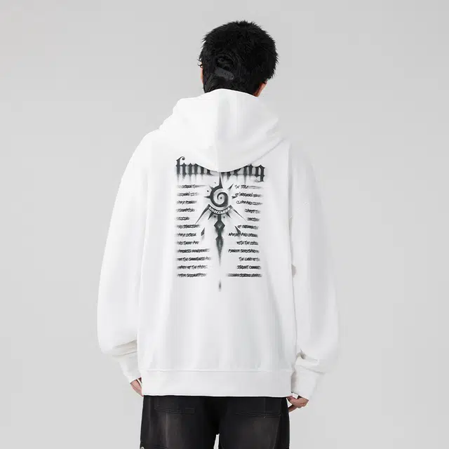 绘承 虚幻字母图案印花街头宽松休闲套头落肩连帽卫衣 男女同款