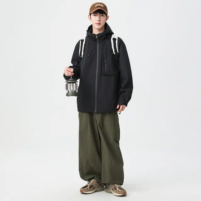 绘承 纯色山系户外多口袋拉链工装风宽松休闲落肩防风百搭夹克外套 男女同款