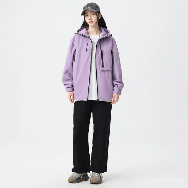 绘承 纯色山系户外多口袋拉链工装风宽松休闲落肩防风百搭夹克外套 男女同款