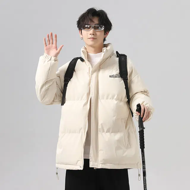 绘承 简约纯色印花加厚保暖防风立领宽松休闲面包棉服 男女同款