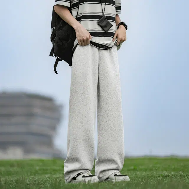 绘承 美式高街简约纯色跑步篮球户外运动卫裤系带抽绳舒适日常通勤透气亲肤柔软垂感复古直筒宽松百搭阔腿弯刀休闲裤 男女同款