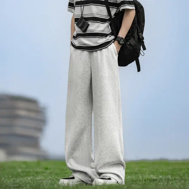 绘承 美式高街简约纯色跑步篮球户外运动卫裤系带抽绳舒适日常通勤透气亲肤柔软垂感复古直筒宽松百搭阔腿弯刀休闲裤 男女同款