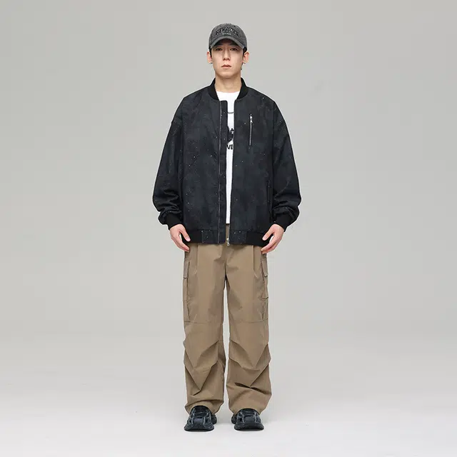 绘承 满天星美式复古百搭通勤拉链夹克外套 男女同款 棕色