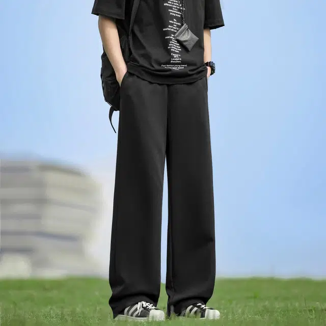绘承 美式高街简约纯色跑步篮球户外运动卫裤系带抽绳舒适日常通勤透气亲肤柔软垂感复古直筒宽松百搭阔腿弯刀休闲裤 男女同款