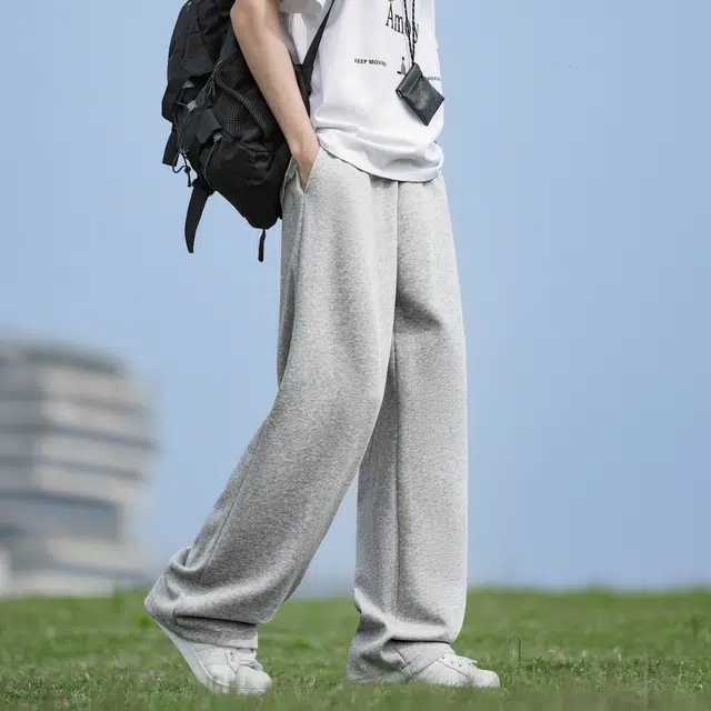 绘承 美式高街简约纯色跑步篮球户外运动卫裤系带抽绳舒适日常通勤透气亲肤柔软垂感复古直筒宽松百搭阔腿弯刀休闲裤 男女同款
