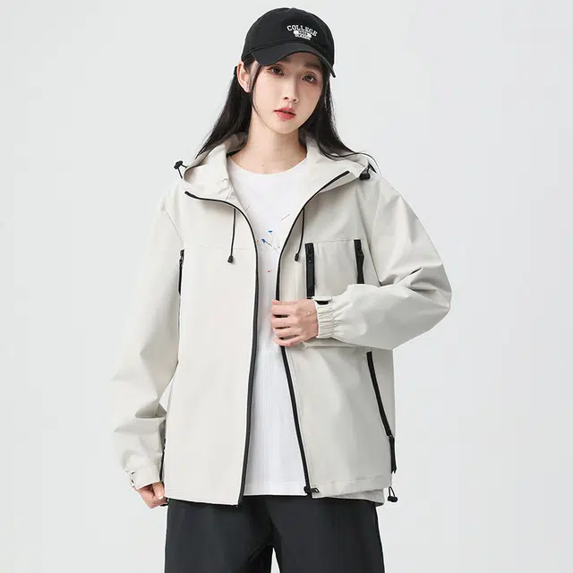 绘承 纯色山系户外多口袋拉链工装风宽松休闲落肩防风百搭夹克外套 男女同款