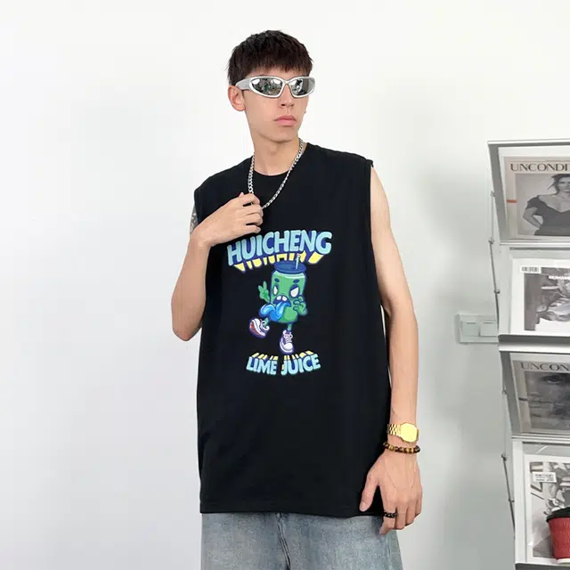 绘承 创意卡通动漫瓶罐怪圆领套头宽松休闲运动背心 男女同款
