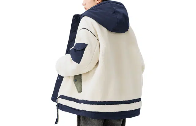 绘承 拼色复古宽松休闲百搭拉链羊羔毛保暖绒感外套连帽棉服 男女同款