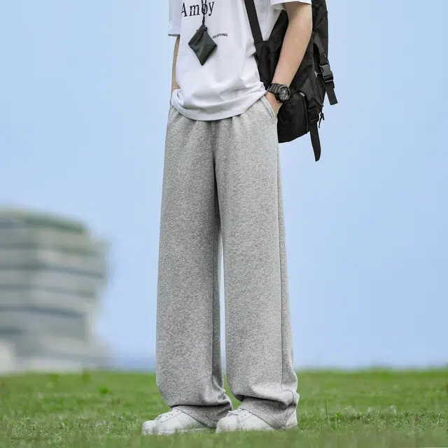 绘承 美式高街简约纯色跑步篮球户外运动卫裤系带抽绳舒适日常通勤透气亲肤柔软垂感复古直筒宽松百搭阔腿弯刀休闲裤 男女同款