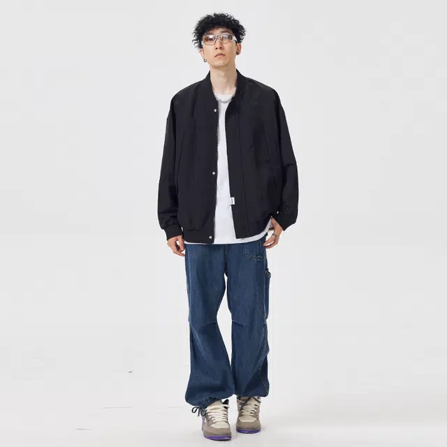 绘承 复古机能风后背字母数字印花图案落肩飞行员户外运动休闲立领夹克外套 男女同款