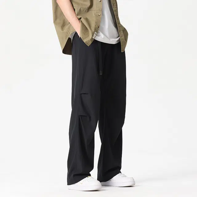 绘承 日系简约纯色基础款机能工装配腰带宽松百搭直筒休闲裤 男女同款