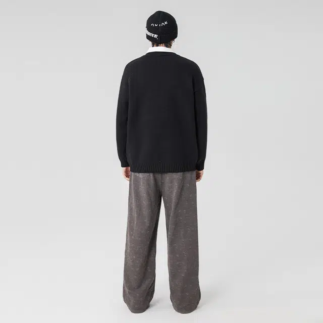 绘承 纯色基础款品牌袖标宽松休闲软糯加绒加厚保暖打底圆领套头长袖针织毛衣 男女同款