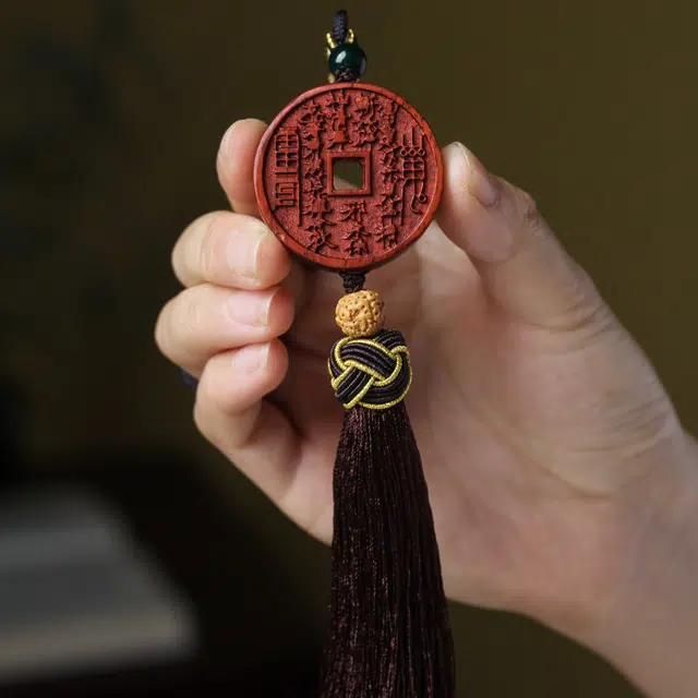仙友 新中式文玩祥云流苏 平安顺遂 招财纳福 诸事顺利 好运莲莲国风车挂 檀木 挂件 男女同款情侣款
