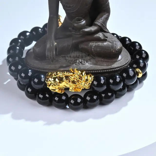 仙友 新中式国风八方来财转运珠双圈叠戴乾坤圈拼接貔貅文玩佛珠招财纳福念珠盘玩文艺复古上岸手饰#好运 黑檀 手串 男女同款情侣款