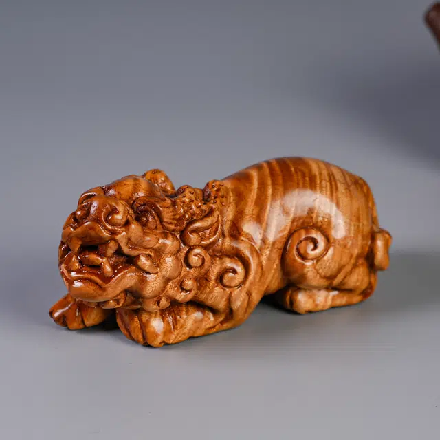 仙友 国潮新中式轻奢高级感【瑞兽貔貅】随手文玩吉祥如意心想事成财源广进摆件#好运 楠木 木作把件 男女同款情侣款