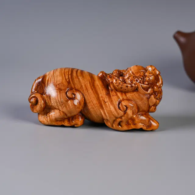 仙友 国潮新中式轻奢高级感【瑞兽貔貅】随手文玩吉祥如意心想事成财源广进摆件#好运 楠木 木作把件 男女同款情侣款