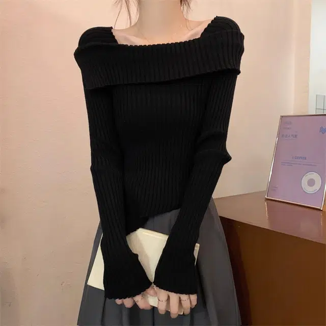 雅羊人 纯色舒适休闲简约针织衫 女款 黑色