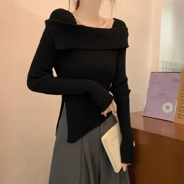 雅羊人 纯色舒适休闲简约针织衫 女款 黑色