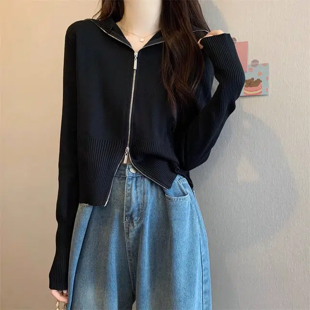 雅羊人 纯色简约通勤针织衫 女款 黑色