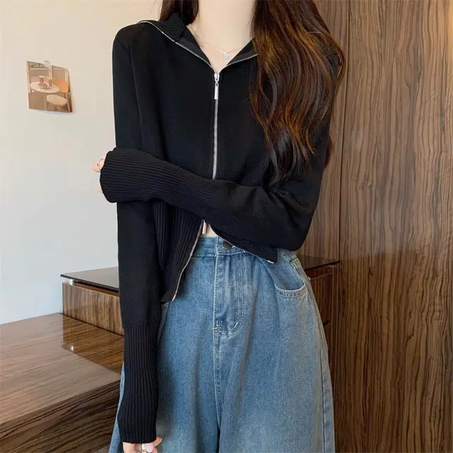 雅羊人 纯色简约通勤针织衫 女款 黑色