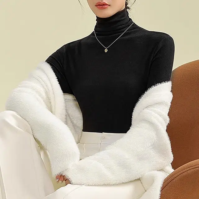 雅羊人 纯色简约舒适针织衫 女款 黑色