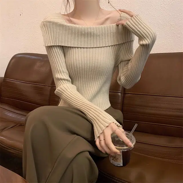 雅羊人 纯色简约通勤针织衫 女款 杏色