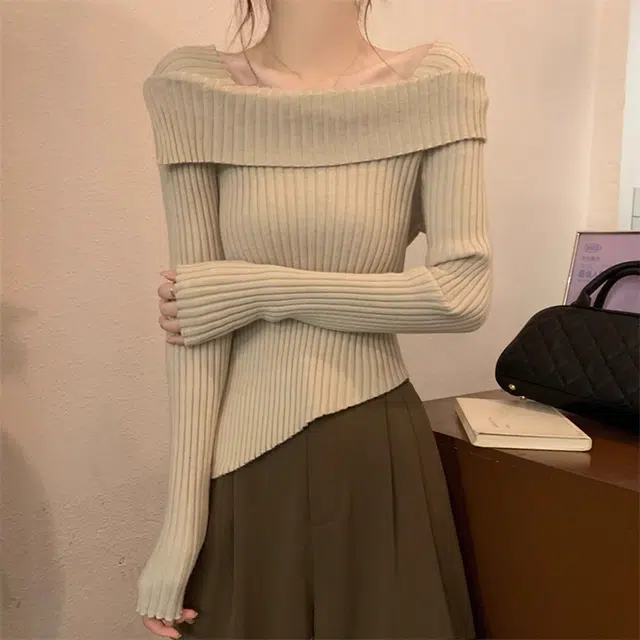 雅羊人 纯色简约通勤针织衫 女款 杏色