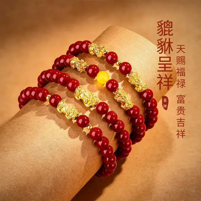 壹仟俩 启佑貔貅 新中式国潮小众转运珠新中式本命年 #好运 朱砂 手串 女款