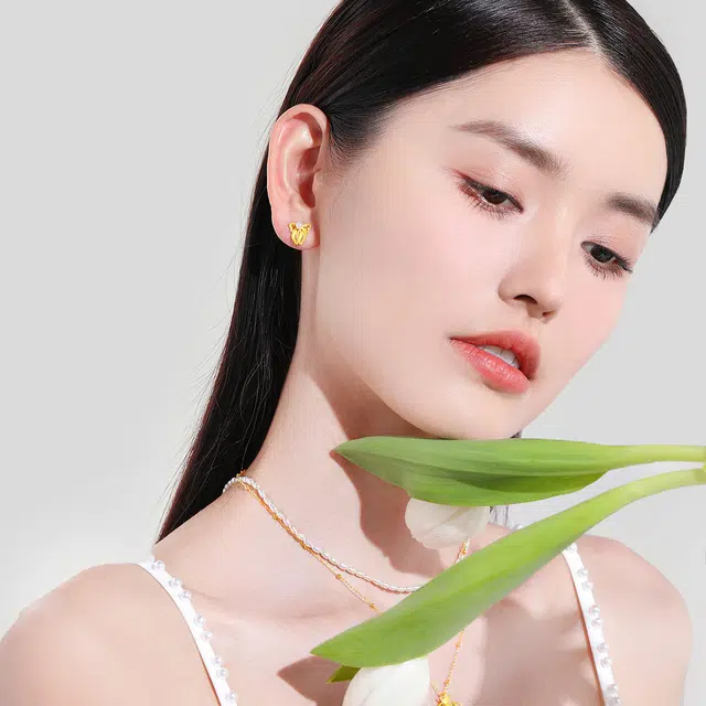 壹仟俩 古法在逃公主蝴蝶金精致甜美可爱 珍珠足金 按克计价 黄金耳钉 女款