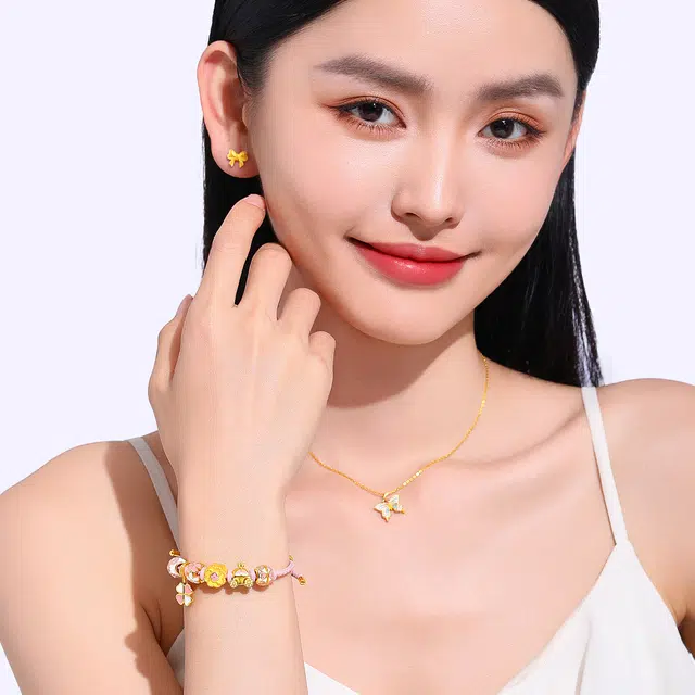 壹仟俩 烧蓝炫彩渐变时尚精致双面蝴蝶 挂坠高级感 足金 一口价 黄金吊坠 女款