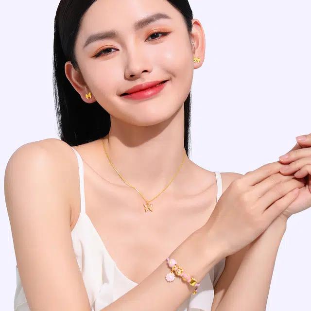 壹仟俩 烧蓝炫彩渐变时尚精致双面蝴蝶 挂坠高级感 足金 一口价 黄金吊坠 女款