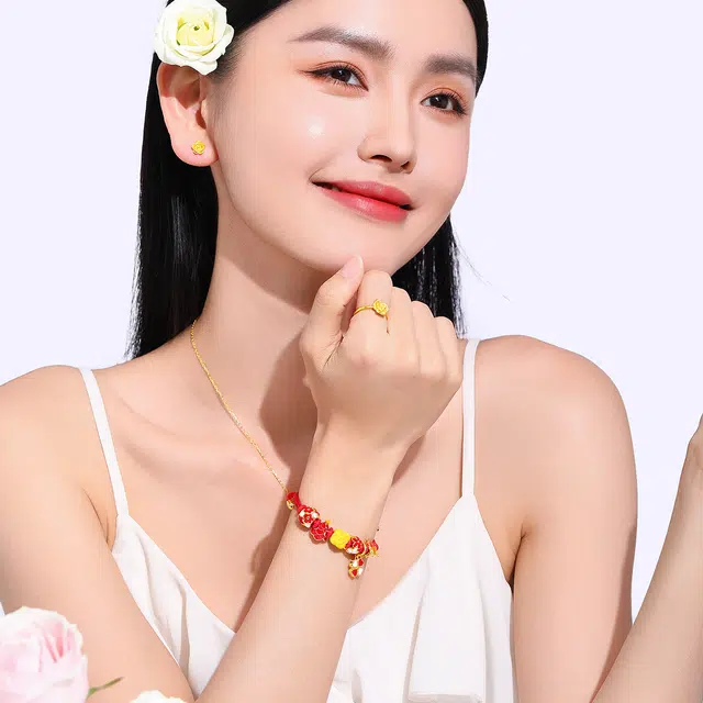 壹仟俩 转运柿柿如意 国潮新中式复古事事顺心潘多拉串珠手绳 足金 一口价 黄金手链 女款