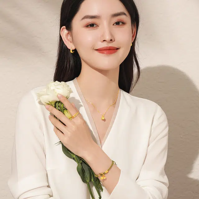 壹仟俩 莲花 轻奢小众新中式国风简约高级感设计 日常通勤百搭 足金 一口价 黄金手链 女款