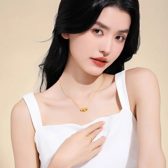 壹仟俩 猫眼转运珠 简约时尚大气高级感小金珠小众气质锁骨链 足金 一口价 黄金项链 男女同款情侣款