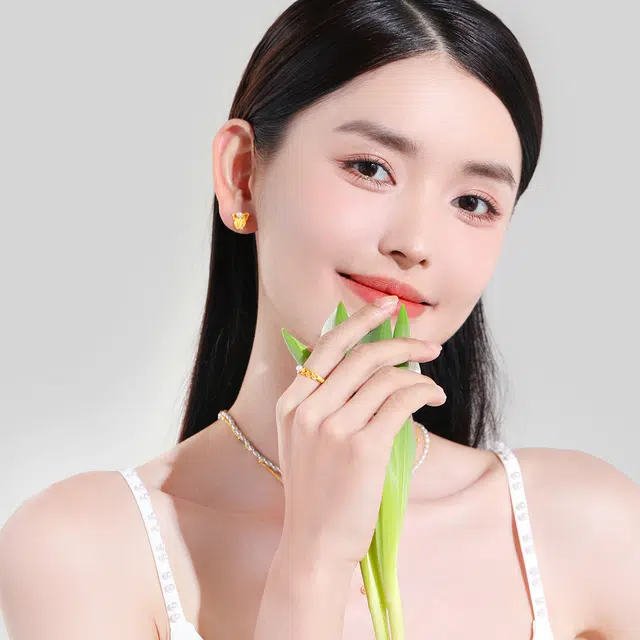 壹仟俩 古法在逃公主蝴蝶金精致甜美可爱 珍珠足金 按克计价 黄金耳钉 女款