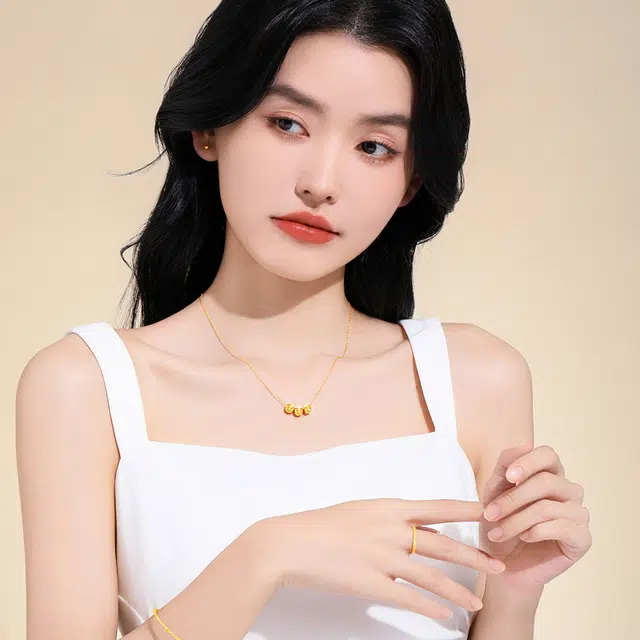 壹仟俩 猫眼转运珠 简约时尚大气高级感小金珠小众气质锁骨链 足金 一口价 黄金项链 男女同款情侣款