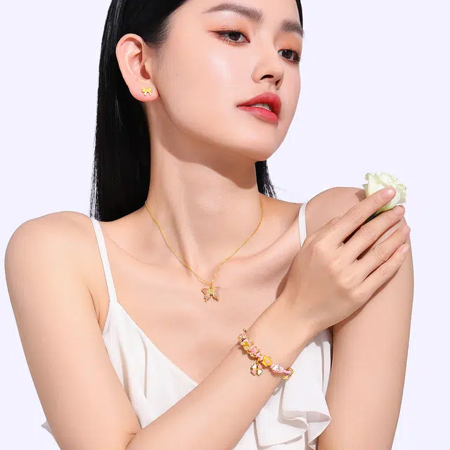 壹仟俩 爱心皇冠手绳 精致轻奢优雅小众高级感 足金 按克计价 黄金手链 女款