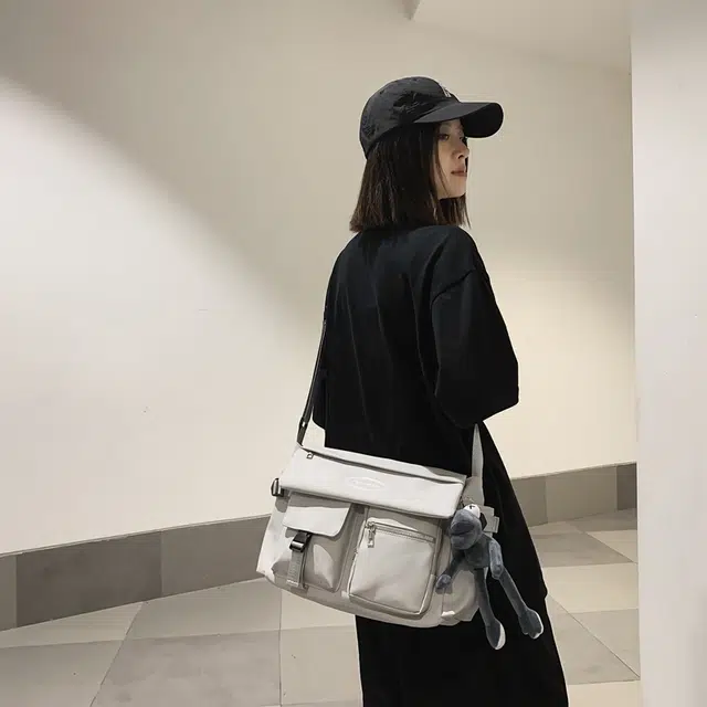 醇龙 学生补课书包手提挎包单肩包斜挎包 尼龙 男女通用 黑色/浅灰色