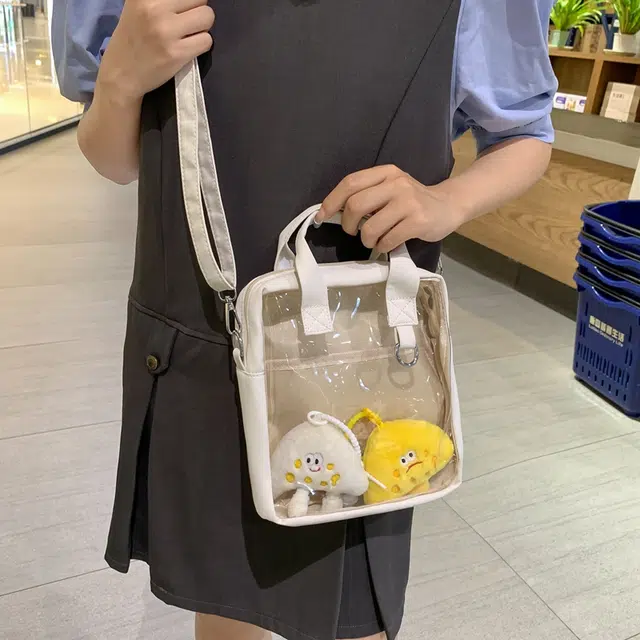 醇龙  尼龙女生多色透明斜挎单肩包外出简约休闲背包
