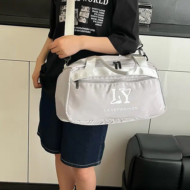 醇龙 时尚字母设计简约 牛津布 旅行包 男女同款情侣款 浅灰色/黑色