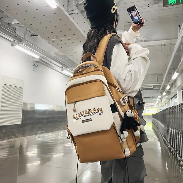醇龙  尼龙男女通用多色双肩包简约耐脏撞色学生大容量耐磨旅行包