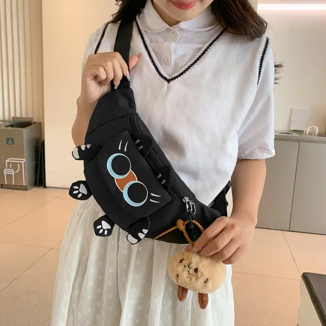 醇龙 卡通韩版可爱猫咪学生 胸包单肩包斜挎包 尼龙 女生 多色
