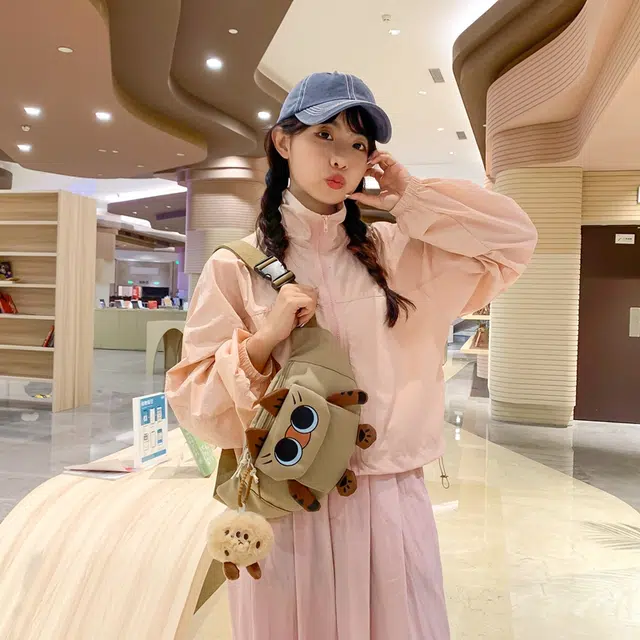 醇龙 卡通韩版可爱猫咪学生 胸包单肩包斜挎包 尼龙 女生 多色