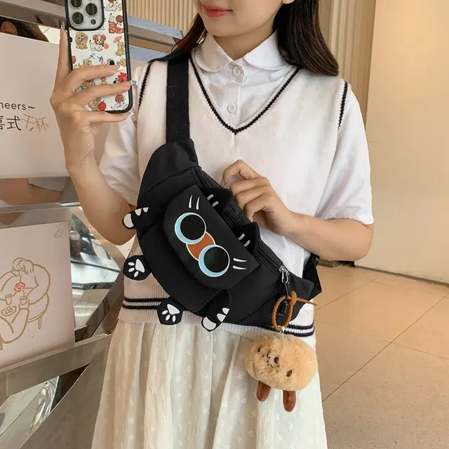 醇龙 卡通韩版可爱猫咪学生 胸包单肩包斜挎包 尼龙 女生 多色